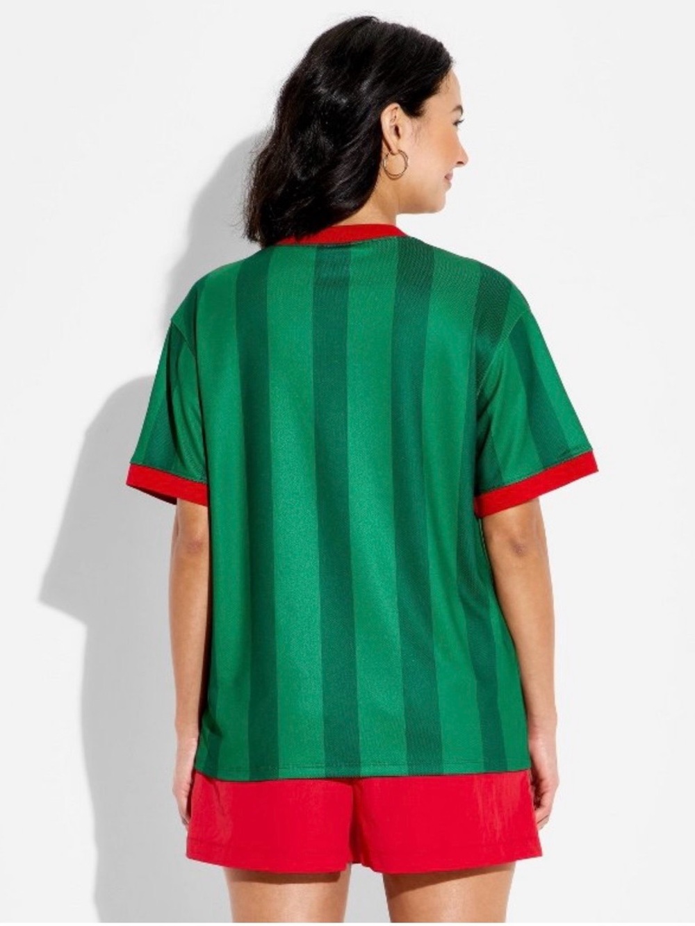 Target Zoe + Liv Green Mexico Floral V‑Neck Jersey with Red Trim Size S - Picture 3 of 3